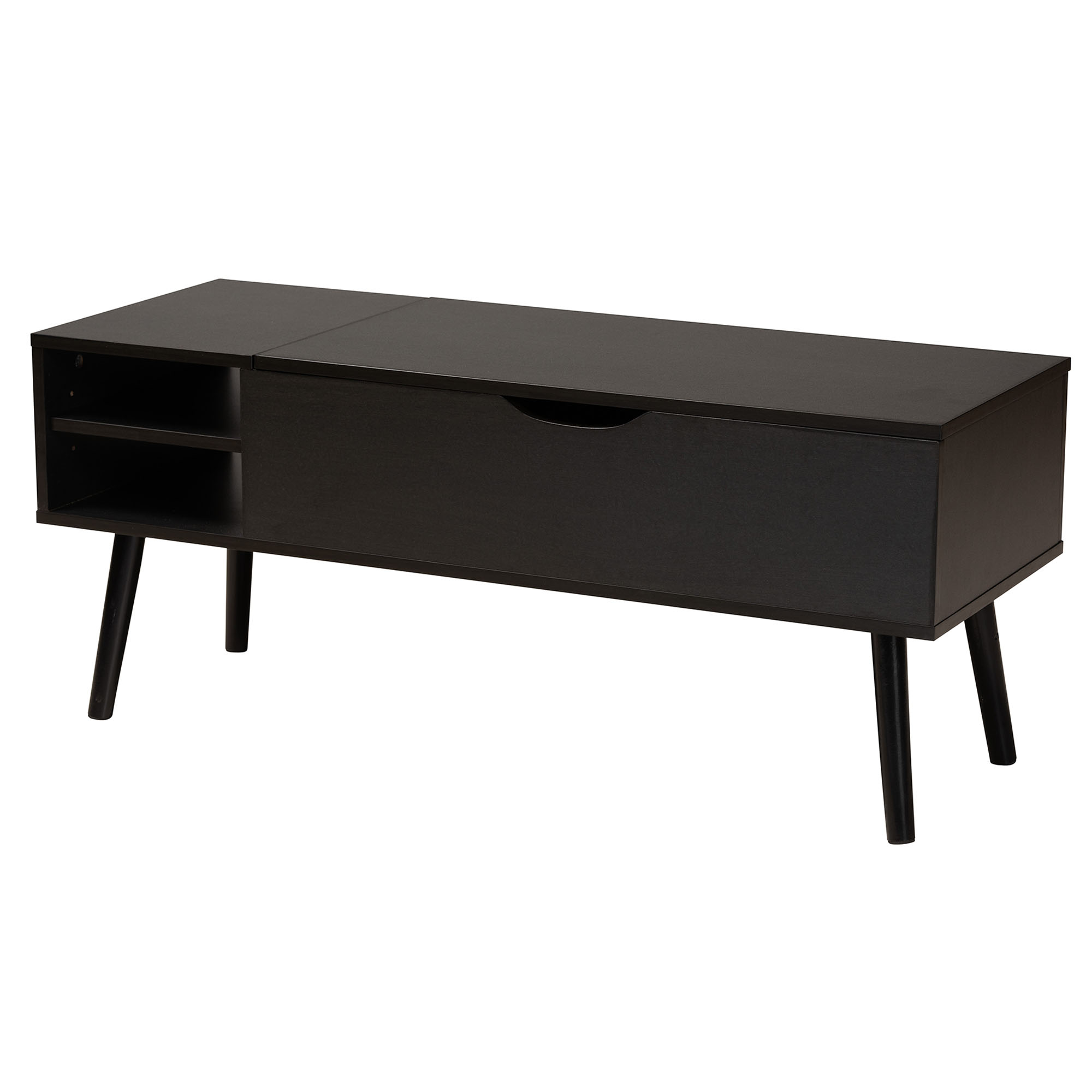 Baxton Studio Roden Modern Two-Tone Black and Espresso Brown Finished Wood Coffee Table with Lift-Top Storage Compartment